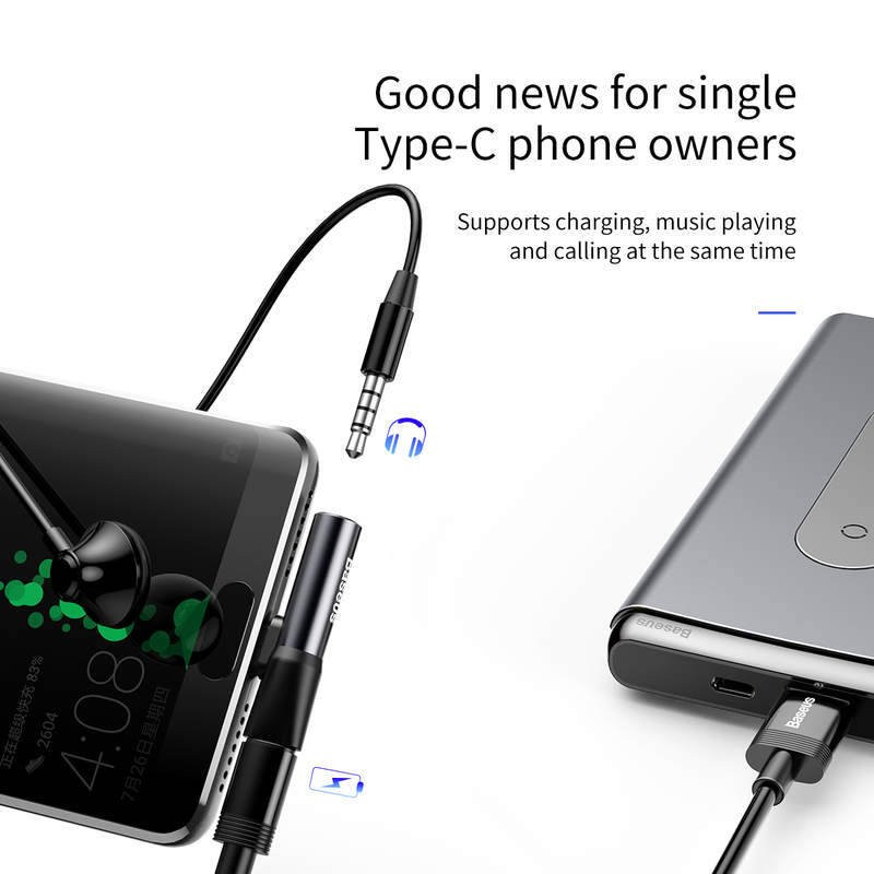 NONAME - Baseus CATL41-01 Rozbočovač USB-C/3.5mm Jack Black