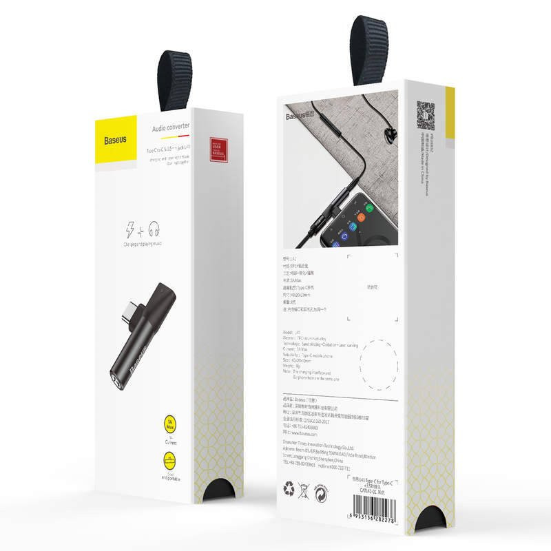 NONAME - Baseus CATL41-01 Rozbočovač USB-C/3.5mm Jack Black