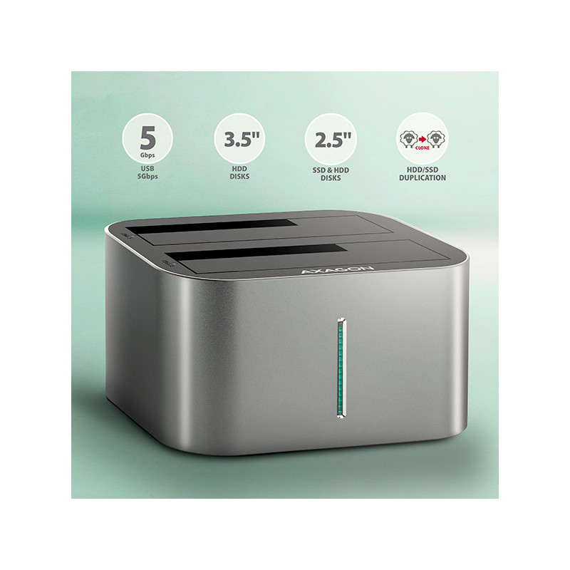AXAGON ADSA-DC, USB-C 5Gbps - 2x SATA 6G 2.5''/3.5'' SSD/HDD CLONE DUAL dokovacia stanica