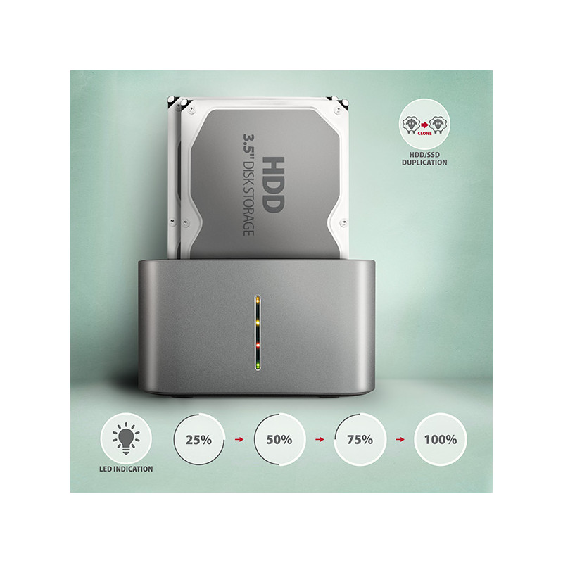 AXAGON ADSA-DC, USB-C 5Gbps - 2x SATA 6G 2.5''/3.5'' SSD/HDD CLONE DUAL dokovacia stanica
