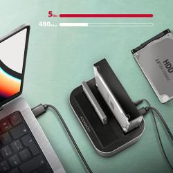 AXAGON ADSA-DC, USB-C 5Gbps - 2x SATA 6G 2.5''/3.5'' SSD/HDD CLONE DUAL dokovacia stanica