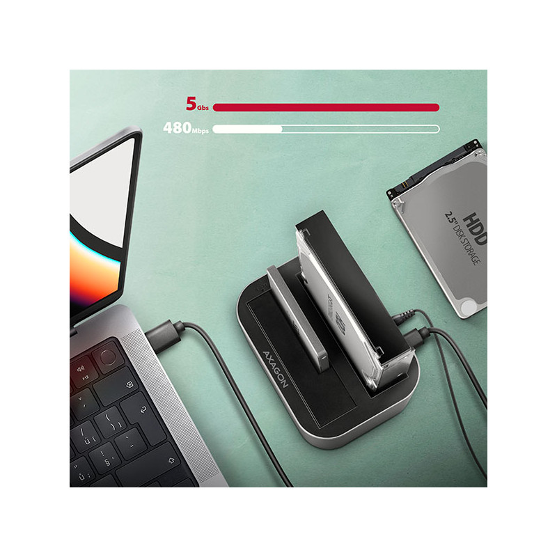 AXAGON ADSA-DC, USB-C 5Gbps - 2x SATA 6G 2.5''/3.5'' SSD/HDD CLONE DUAL dokovacia stanica