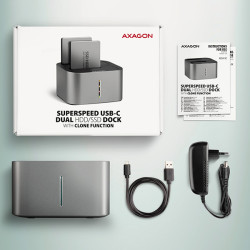 AXAGON ADSA-DC, USB-C 5Gbps - 2x SATA 6G 2.5''/3.5'' SSD/HDD CLONE DUAL dokovacia stanica
