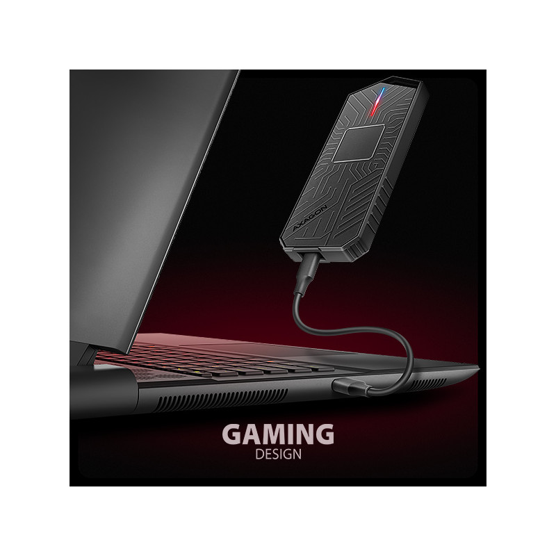 AXAGON EEM2-GAM, USB-C 10Gbps - NVMe & SATA SSD GAME M.2 box, bezšroubový