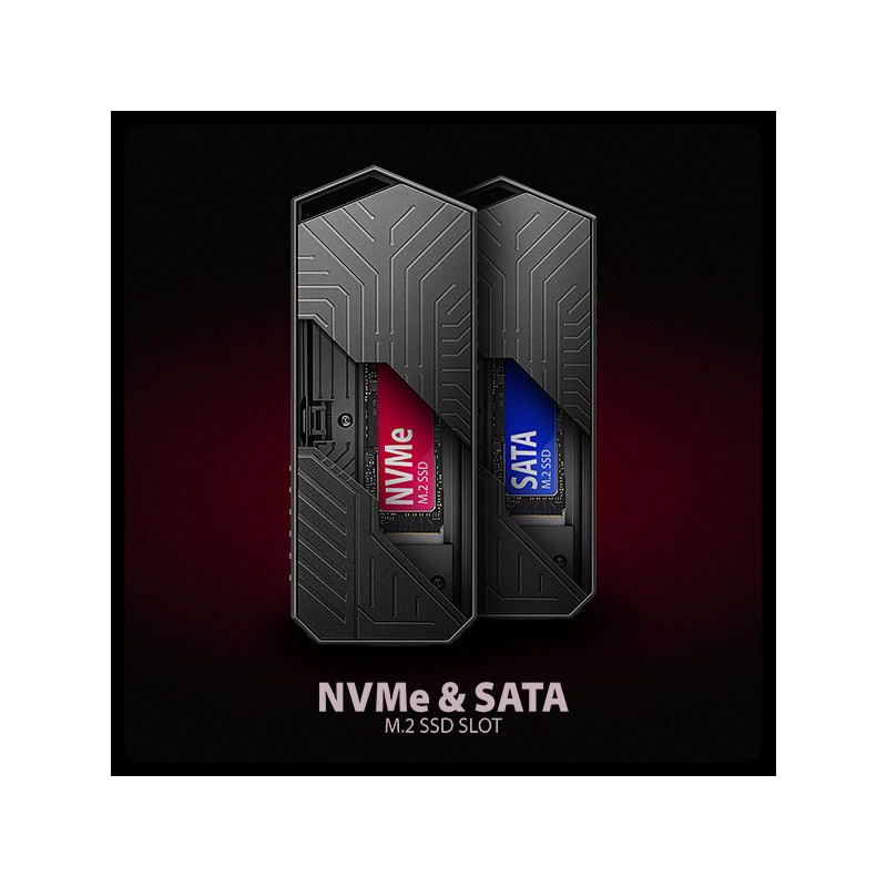 AXAGON EEM2-GAM, USB-C 10Gbps - NVMe & SATA SSD GAME M.2 box, bezšroubový