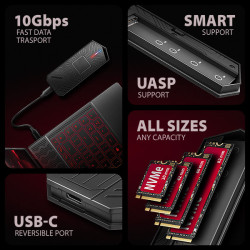 AXAGON EEM2-GAM, USB-C 10Gbps - NVMe & SATA SSD GAME M.2 box, bezšroubový