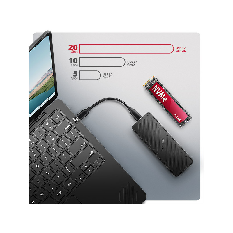 AXAGON EEM2-20G, USB-C 20Gbps - M.2 NVMe SSD kovový ARMORED box
