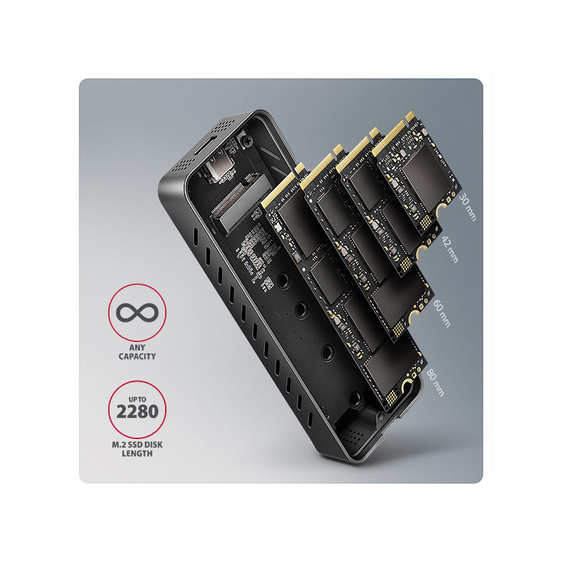 AXAGON EEM2-20G, USB-C 20Gbps - M.2 NVMe SSD kovový ARMORED box