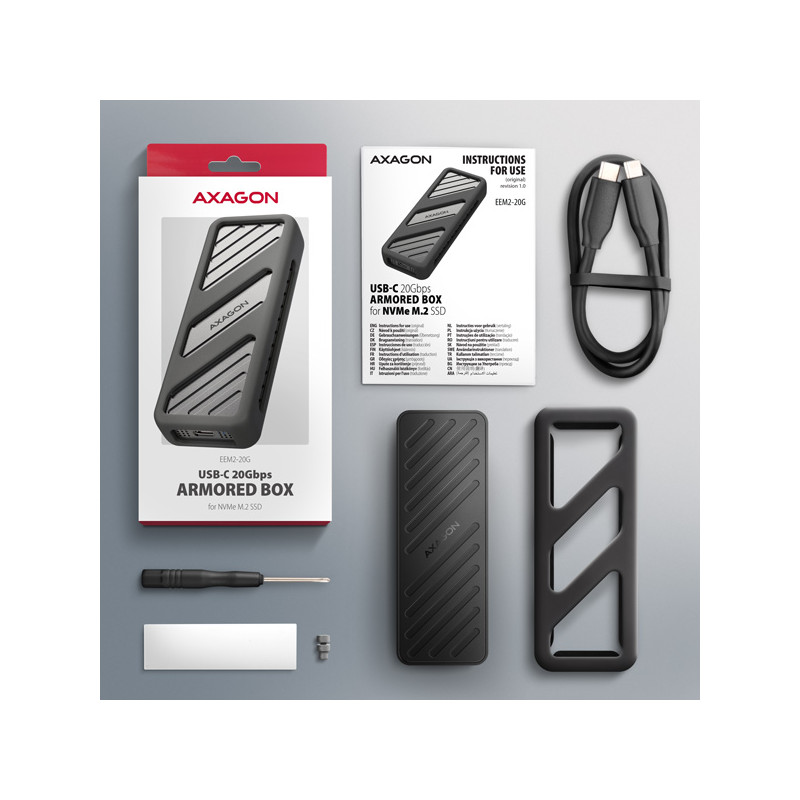 AXAGON EEM2-20G, USB-C 20Gbps - M.2 NVMe SSD kovový ARMORED box
