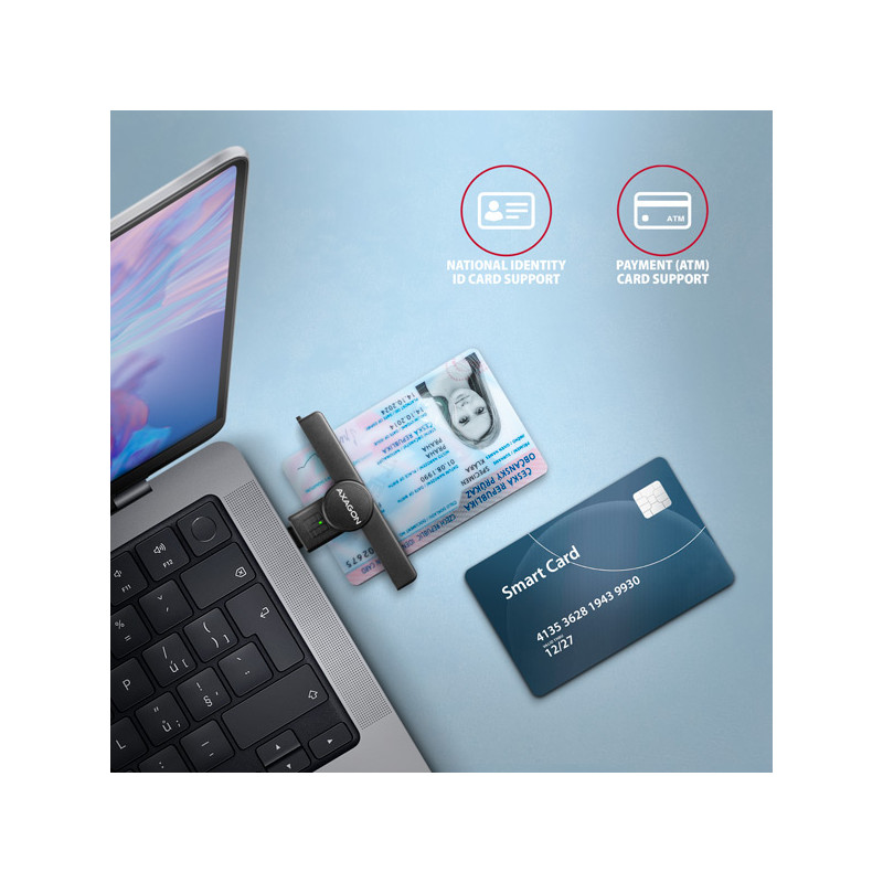 AXAGON CRE-SMPC, USB-C PocketReader čítačka kontaktných kariet Smart card (eObčanka, eID klient)