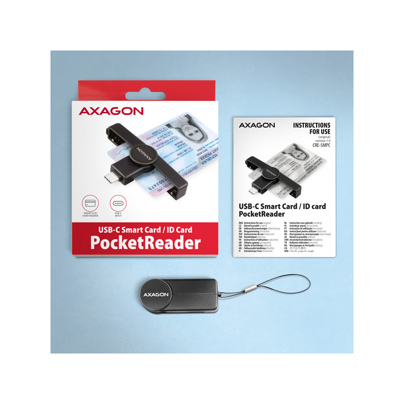 AXAGON CRE-SMPC, USB-C PocketReader čítačka kontaktných kariet Smart card (eObčanka, eID klient)