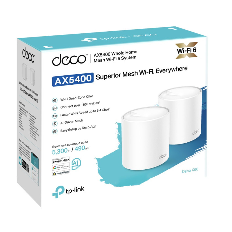 TP-Link Smart Home Mesh AX5400 WiFi6 System Deco X60(2-pack)