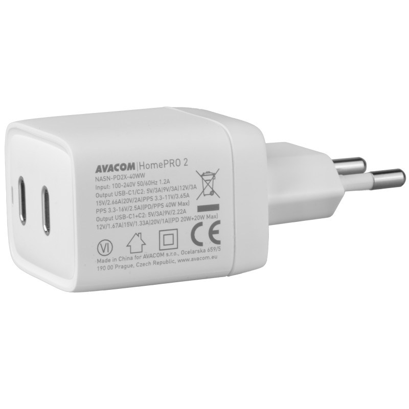 AVACOM HomePRO 2 sieťová nabíjačka s Power Delivery 40W s dvoma USB-C výstupmi