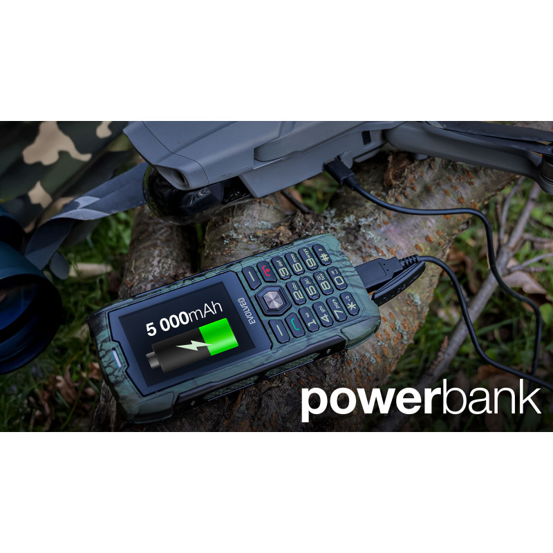 EVOLVEO StrongPhone H1, IP68 odolný Dual SIM telefón, 2,8'' LCD, 5000mAh, Powerbanka, lovec. kamufláž