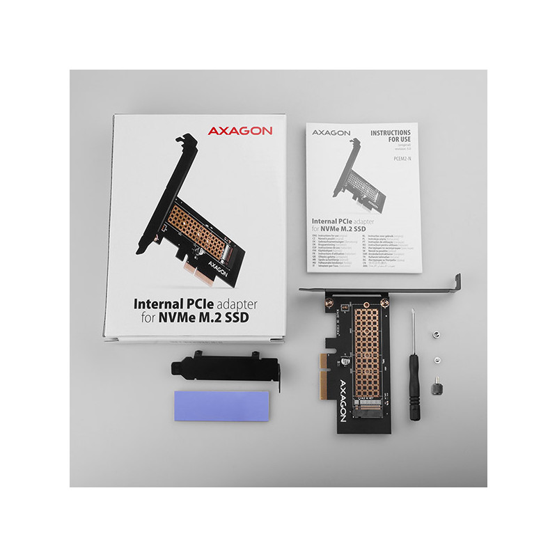 AXAGON PCEM2-N, PCIe x4 - M.2 NVMe M-key slot adaptér, vr. LP