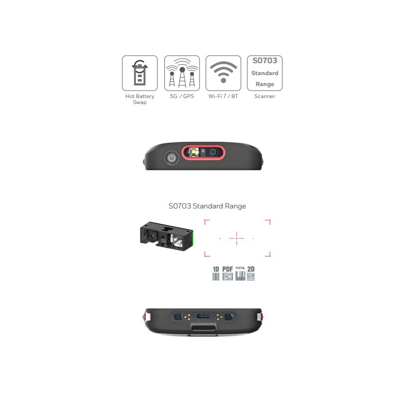 Honeywell CT70: WIFI7/6E, 8GB/128GB, Štandard Range Engine-Red Laser, Extended Battery, GMS