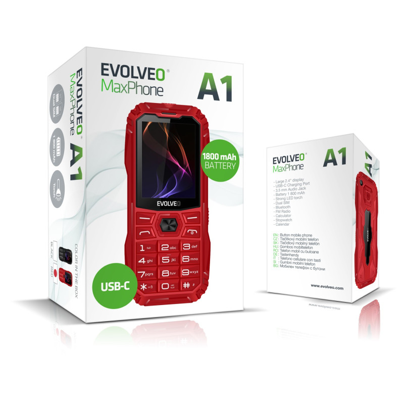 EVOLVEO MaxPhone A1, tlačidlový Dual SIM telefón, červený