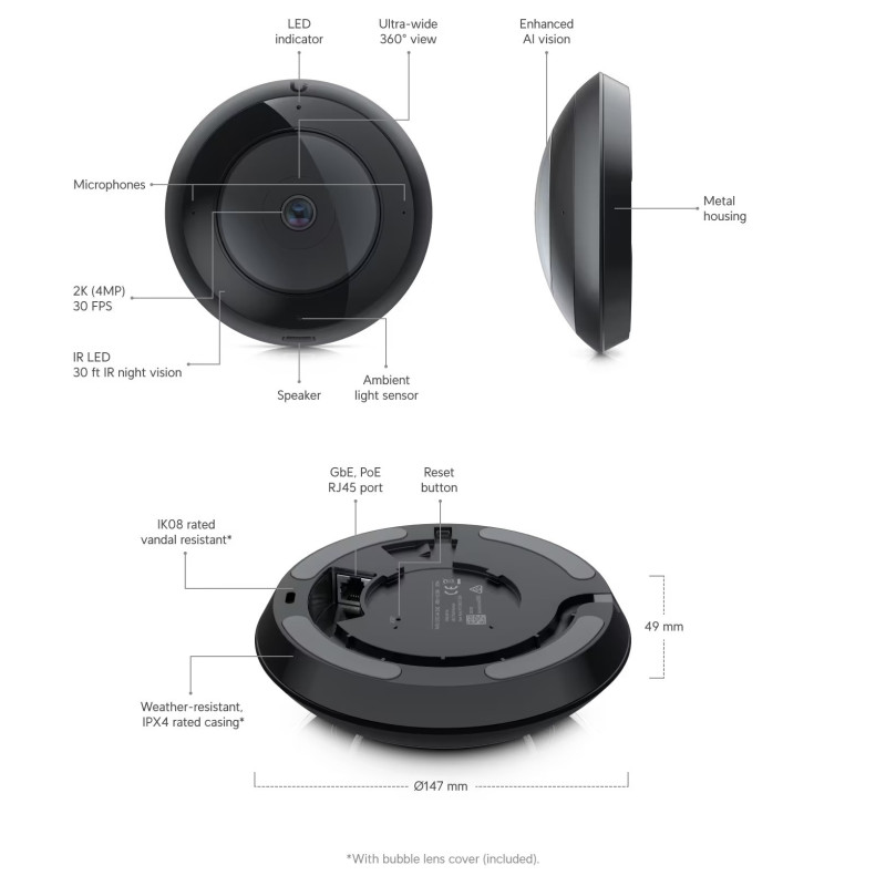 Ubiquiti UVC-AI-360, UniFi Protect AI 360, čierna