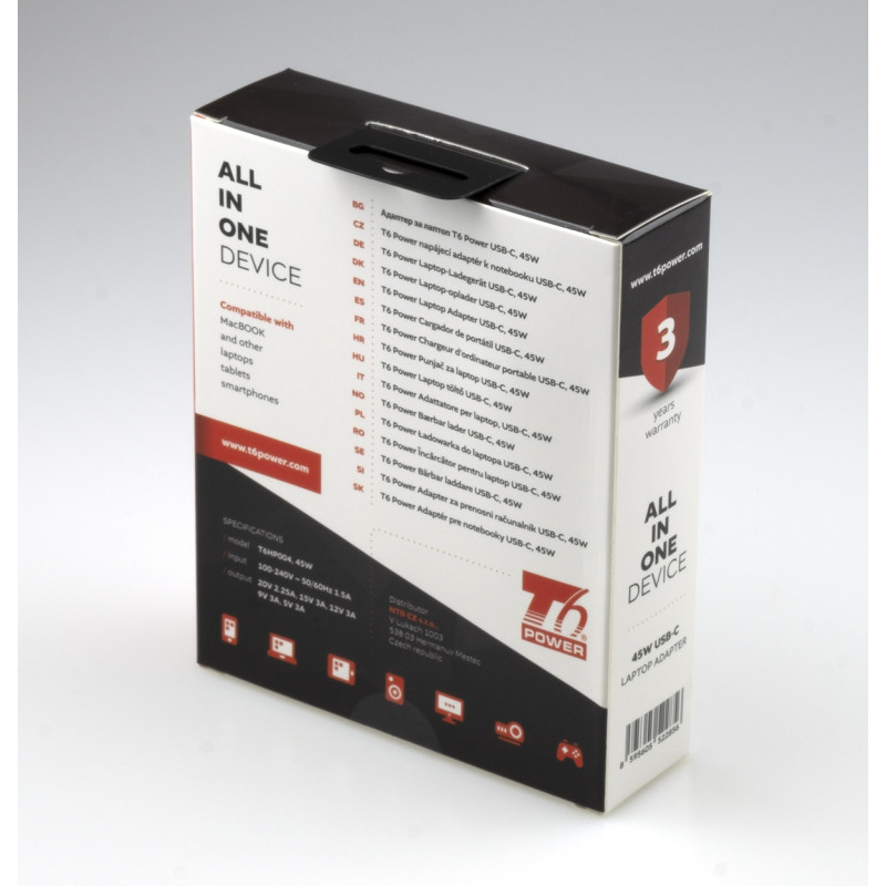 T6 Power univerzálny adaptér k notebooku, 45W, USB-C