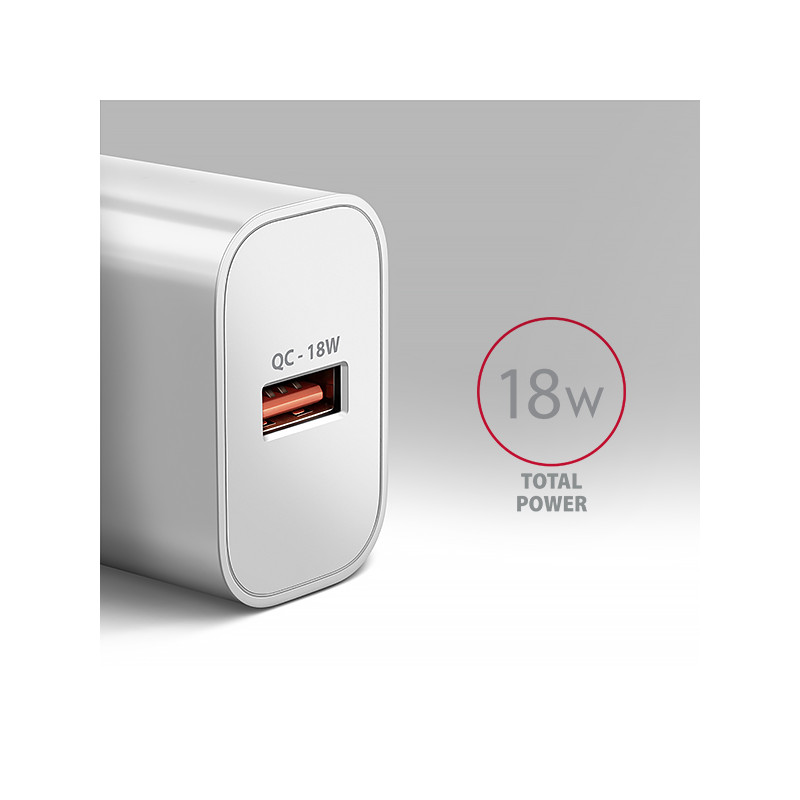 AXAGON ACU-QC18W, nabíjačka do siete 18W, 1x port USB-A, QC3.0/AFC/Apple, biela