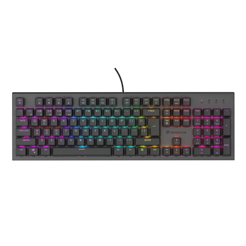 GENESIS mechanická herná klávesnica THOR 303/RGB/Outemu Peach Silent/Drôtová USB/US layout/Čierna