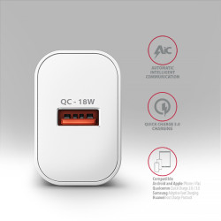 AXAGON ACU-QC18W, nabíjačka do siete 18W, 1x port USB-A, QC3.0/AFC/Apple, biela