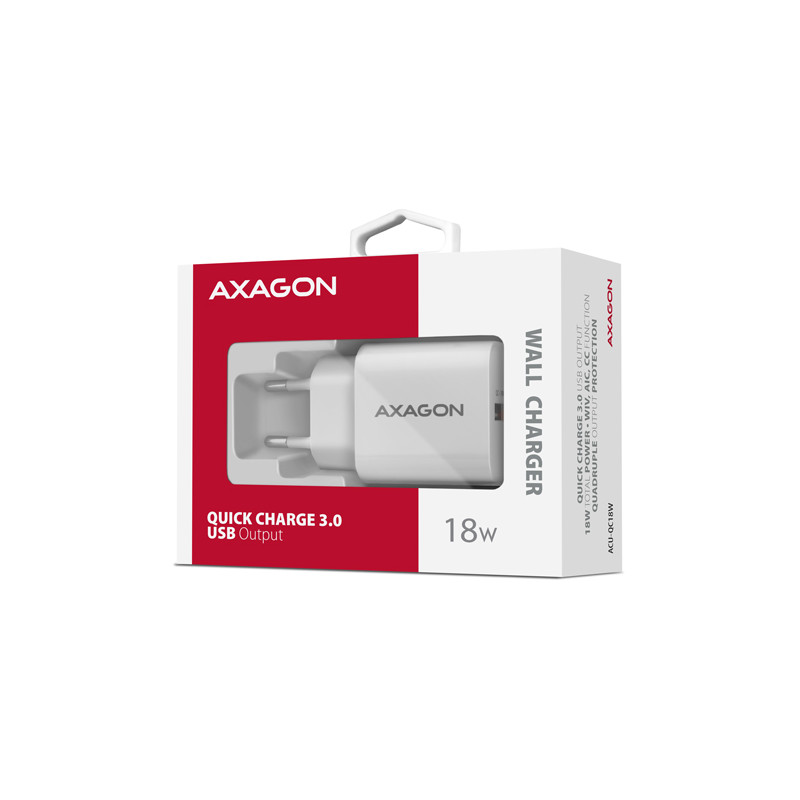 AXAGON ACU-QC18W, nabíjačka do siete 18W, 1x port USB-A, QC3.0/AFC/Apple, biela