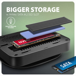AXAGON HMC-UFO, USB 10Gbps húb, 2x USB-A, USB-C, HDMI 4k/60, RJ-45, M.2 slot, SD/mSD, audio, PD