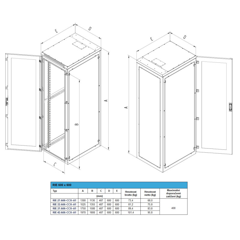TRITON - Stojanový rack 42U600x800 RIE IP54 RAL7035
