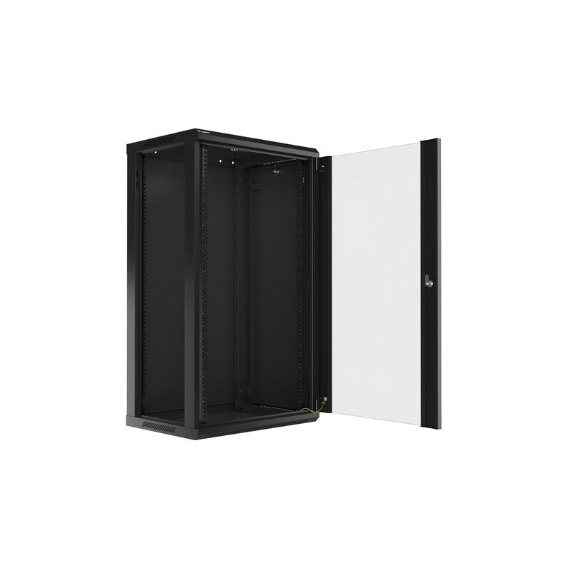 LANBERG 19'' RACKOVÁ SKRIŇA PRO MONTÁŽ NA STENU 22U/600X450 (FLAT PACK) S PROSKLENÝMI DVERMI ČIERNA V2