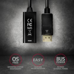 AXAGON RVD-HI14N, DisplayPort - HDMI 1.4 redukcia / adaptér, 4K/30Hz