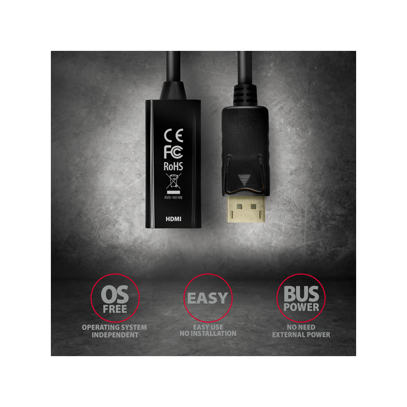 AXAGON RVD-HI14N, DisplayPort - HDMI 1.4 redukcia / adaptér, 4K/30Hz