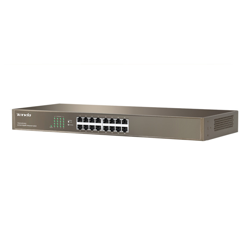 Tenda TEG1016G 16-port Gigabit Switch, 16x 10/100/1000 Mb/s, Fanless, MAC 8K, aj na stenu, Rackmount