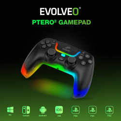 EVOLVEO Ptero2, bezdrôtový & drôtový gamepad pre PC, PS3/4/5, iOS, Android, Switch, čierny