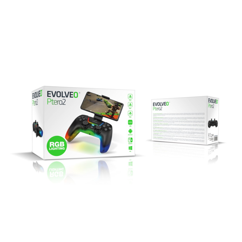 EVOLVEO Ptero2, bezdrôtový & drôtový gamepad pre PC, PS3/4/5, iOS, Android, Switch, čierny
