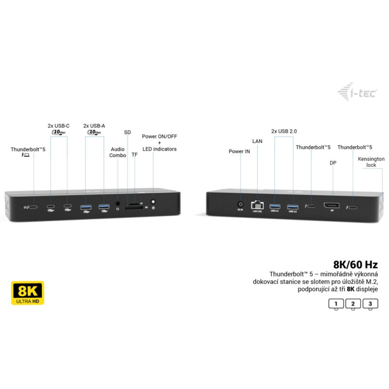 i-tec Thunderbolt 5 Triple Display Docking Station, M.2 slot, 6x USB, 2.5 GLAN, Power Delivery 140W