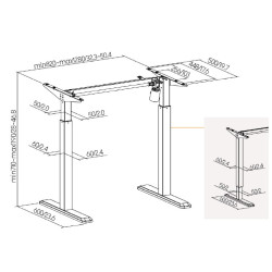 Výškovo nastaviteľná stolová podnož Brateck S03-22DE 1 motor rozsah 710-1190 mm nosnosť 80 kg