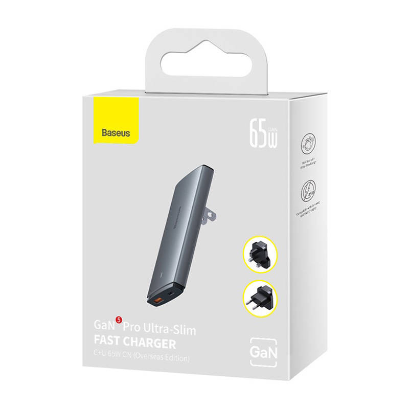 NONAME - Baseus Nabíjačka do siete GaN5 Pro Ultra Slim USB-C/USB-A 65 W sivá