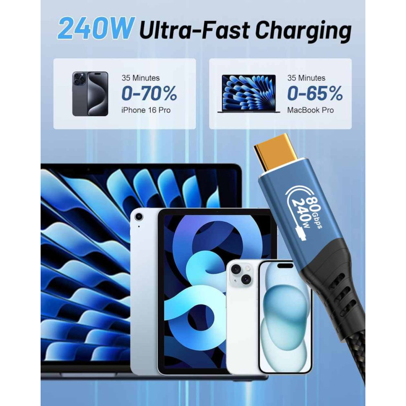 PremiumCord USB4™ Version2.0 80Gbps 16K@60Hz 240W Thunderbolt 3 a 4 kábel 0,8m