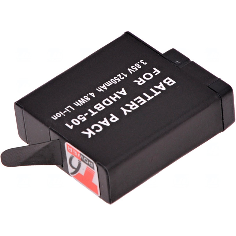 Batérie T6 Power pre GoPro Hero5, Hero6 Black, AHDBT-501, AABAT-001, 601-10197-000, 1250mAh, 4,8Wh