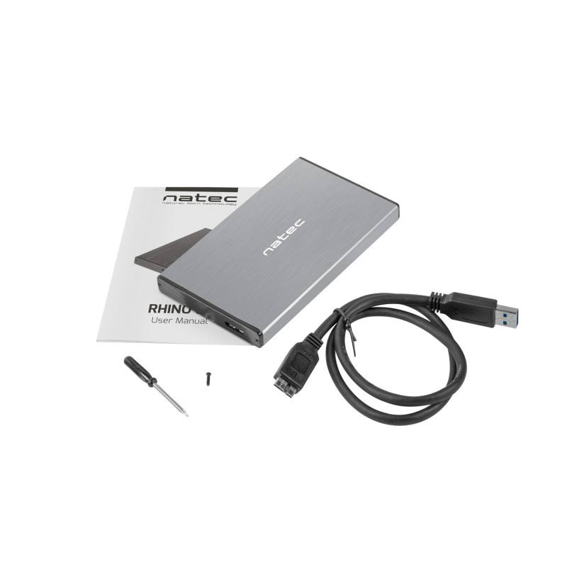 Externý box pre HDD 2,5'' USB 3.0 Natec Rhino Go, šedý, hliníkové telo
