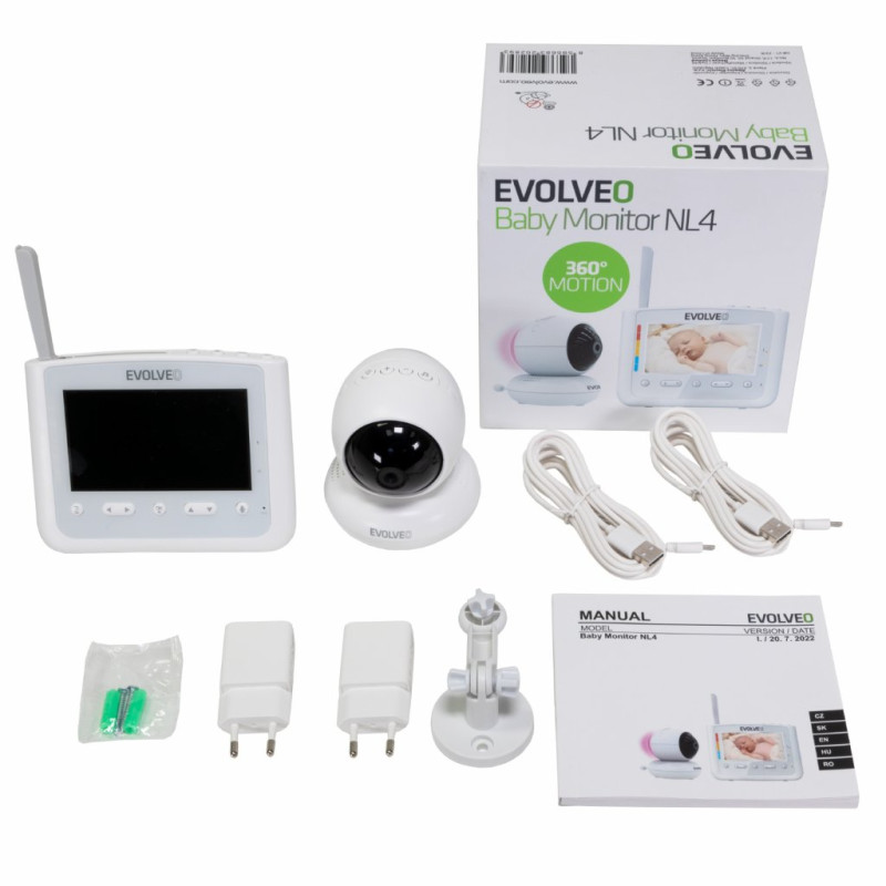EVOLVEO NL4, detská videoopatrovateľka s nočným svetlom a otočnou kamerou