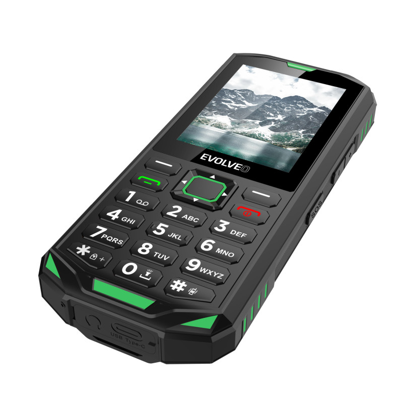 EVOLVEO StrongPhone X5, IP68 odolný Dual SIM telefón, 2,4'' LCD, 2500mAh, černo-zelený