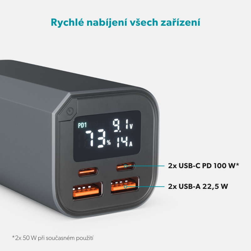 Epico Alu Power Bank PD 100W - 20 000mAh - šedá