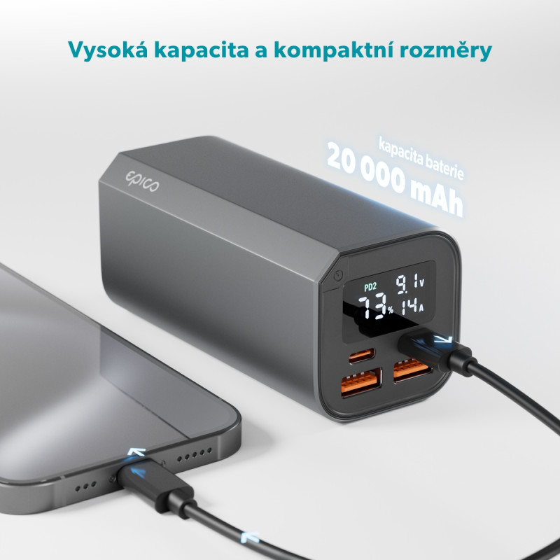 Epico Alu Power Bank PD 100W - 20 000mAh - šedá