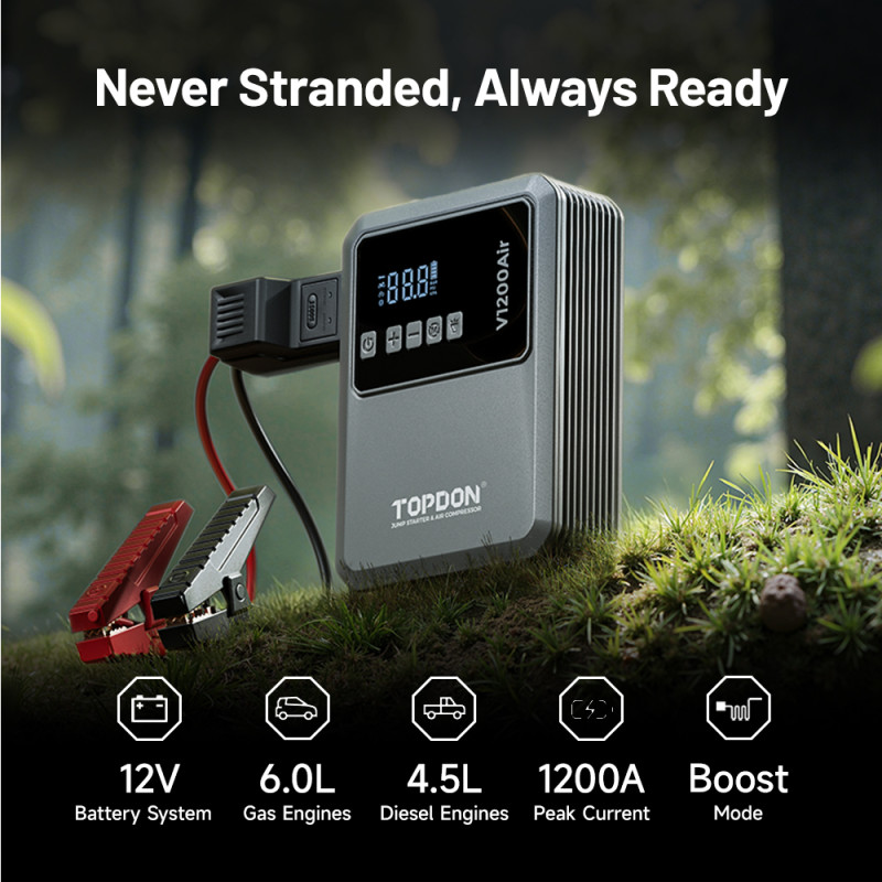 VIKING - TOPDON Car Jump Starter Jump V1200air/10000mAh/1200A/6,0l benzín/4,5l nafta