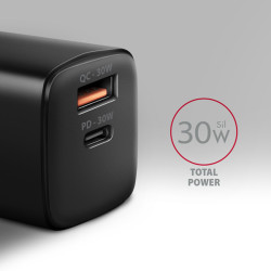 AXAGON ACU-PQ30 Sila nabíjačky do siete 30W, 2x port (USB-A + USB-C), PD3.0/PPS/QC4+/SFC/AFC/Apple