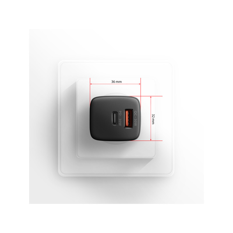 AXAGON ACU-PQ30 Sila nabíjačky do siete 30W, 2x port (USB-A + USB-C), PD3.0/PPS/QC4+/SFC/AFC/Apple