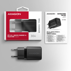 AXAGON ACU-PQ30 Sila nabíjačky do siete 30W, 2x port (USB-A + USB-C), PD3.0/PPS/QC4+/SFC/AFC/Apple