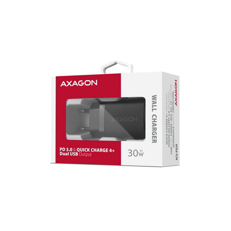 AXAGON ACU-PQ30 Sila nabíjačky do siete 30W, 2x port (USB-A + USB-C), PD3.0/PPS/QC4+/SFC/AFC/Apple